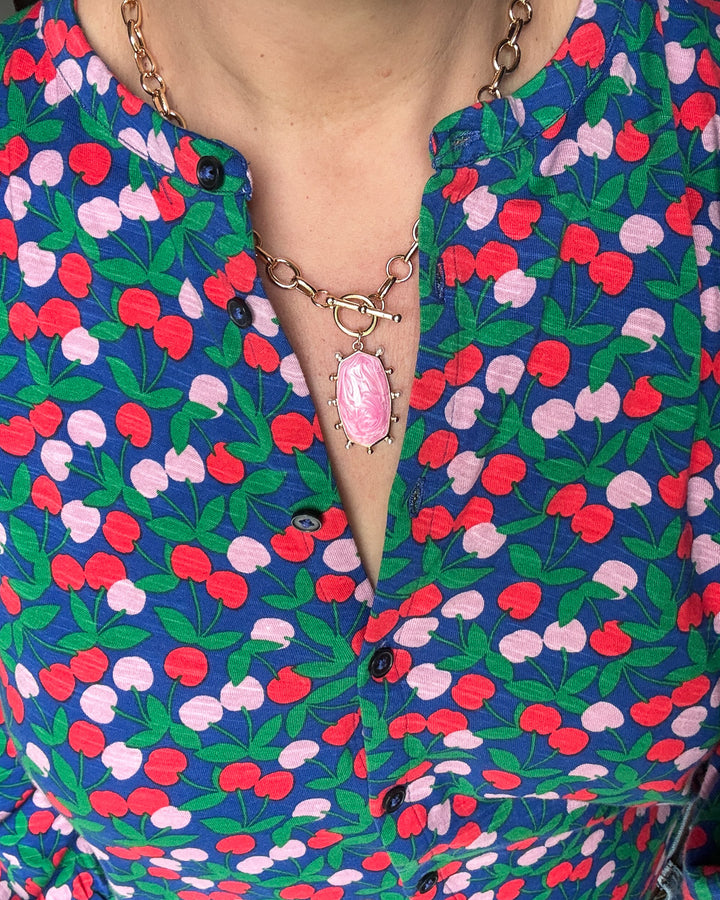 Pink Oval Pendant Toggle Necklace