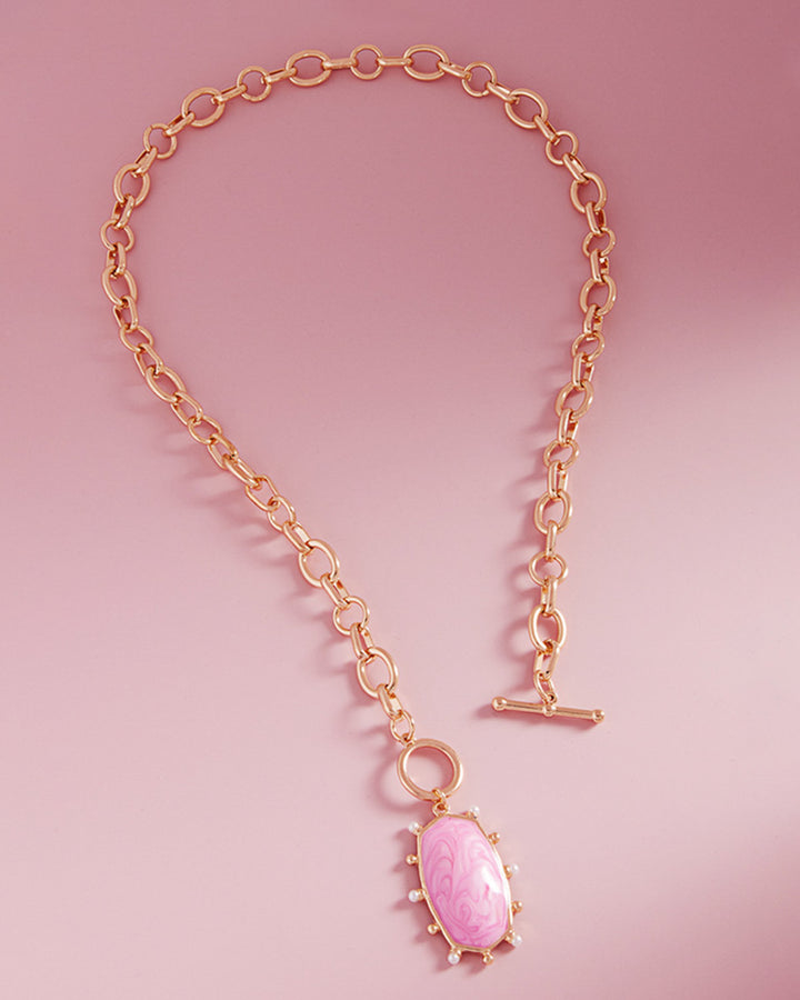 Pink Oval Pendant Toggle Necklace