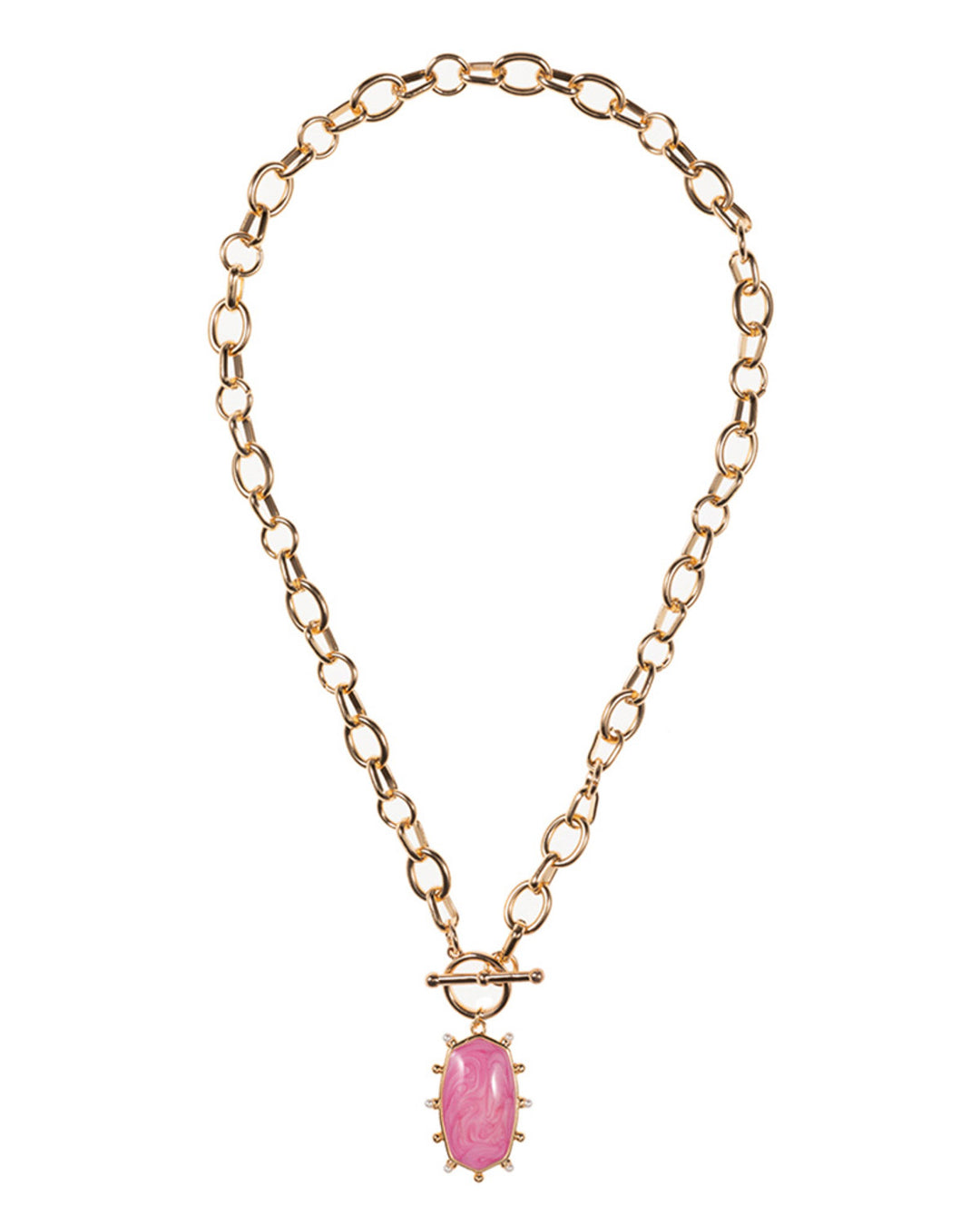 Pink Oval Pendant Toggle Necklace