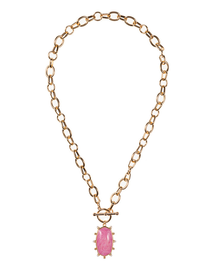 Pink Oval Pendant Toggle Necklace
