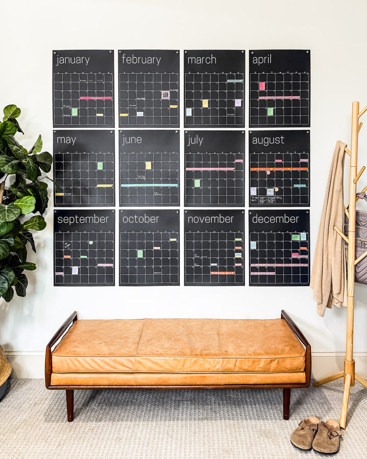 Reusable Large Wall Calendar in Black | 16 x 20 inches | Undated