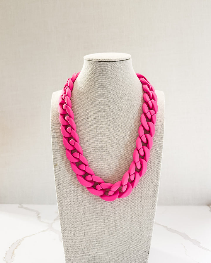 Pink Bold Acrylic Link Statement Necklace