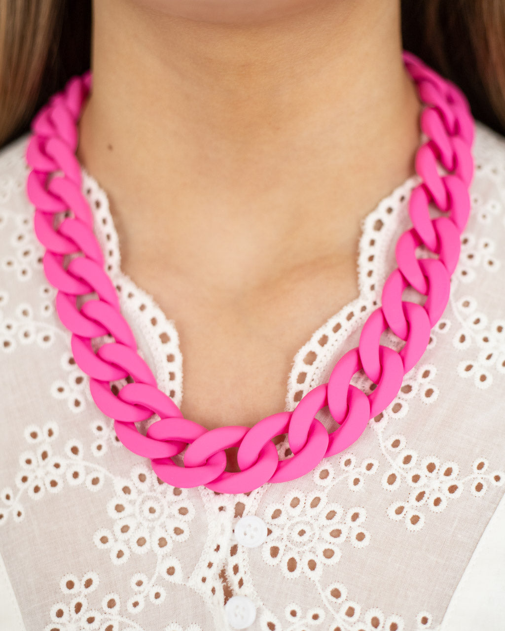 Pink Bold Acrylic Link Statement Necklace