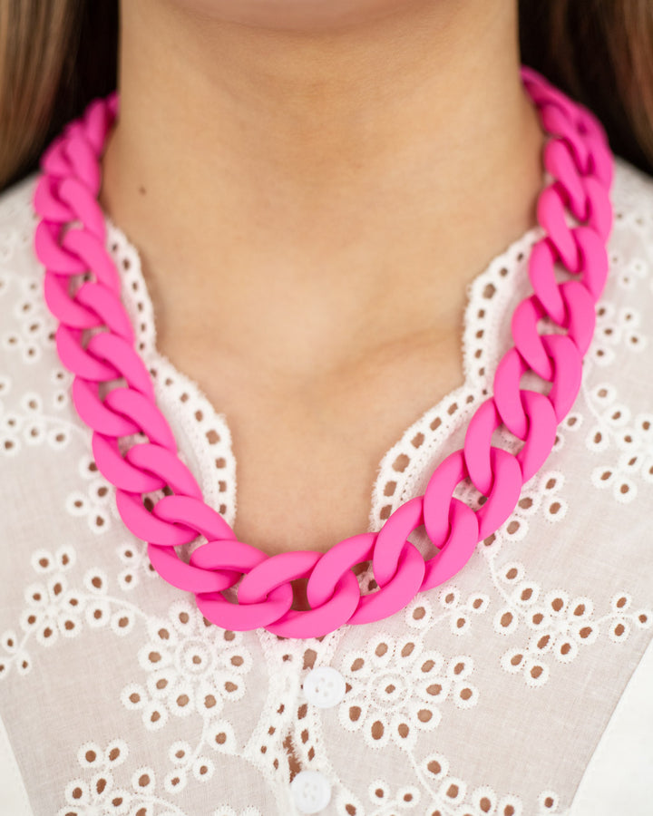 Pink Bold Acrylic Link Statement Necklace