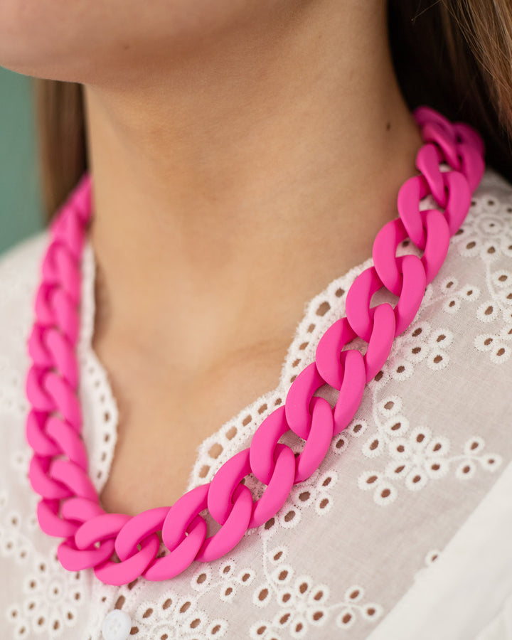 Pink Bold Acrylic Link Statement Necklace