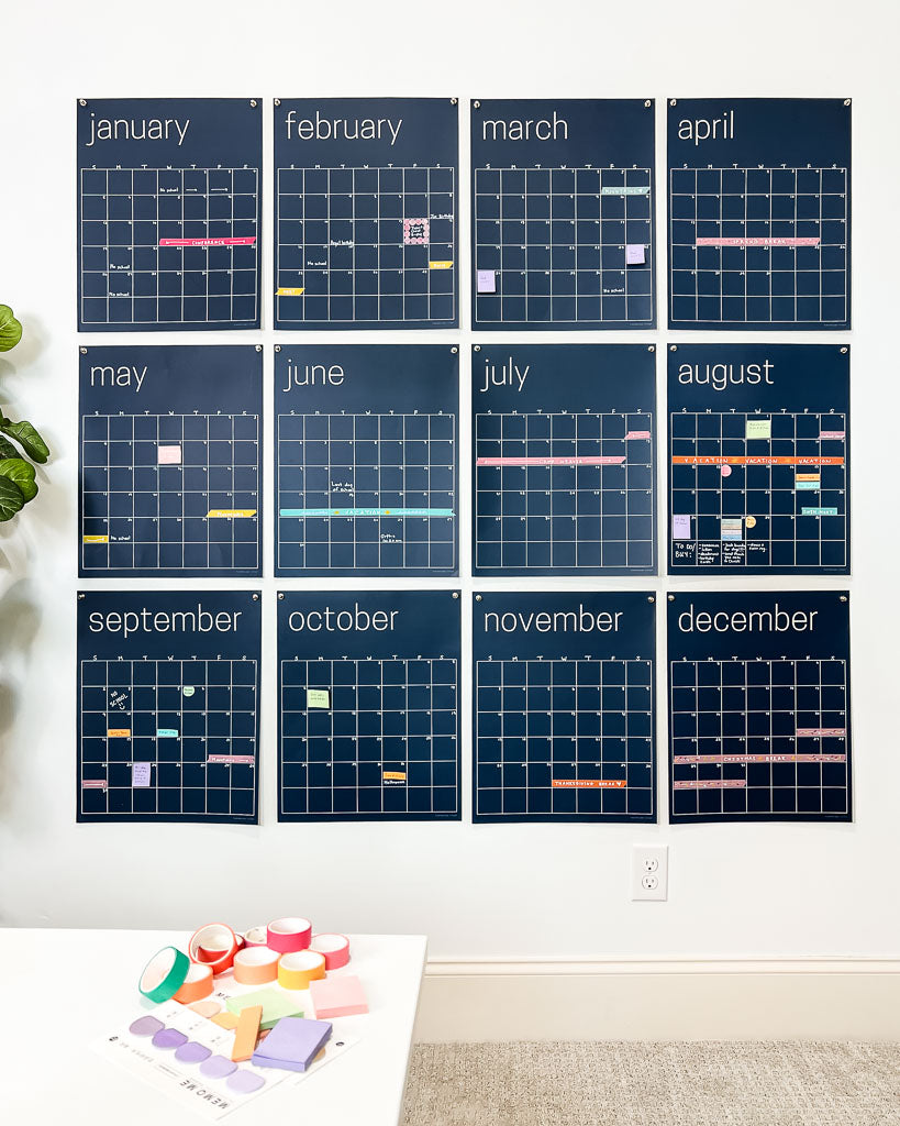 Reusable Large Wall Calendar in Navy Blue | 16 x 20 inches | Undated