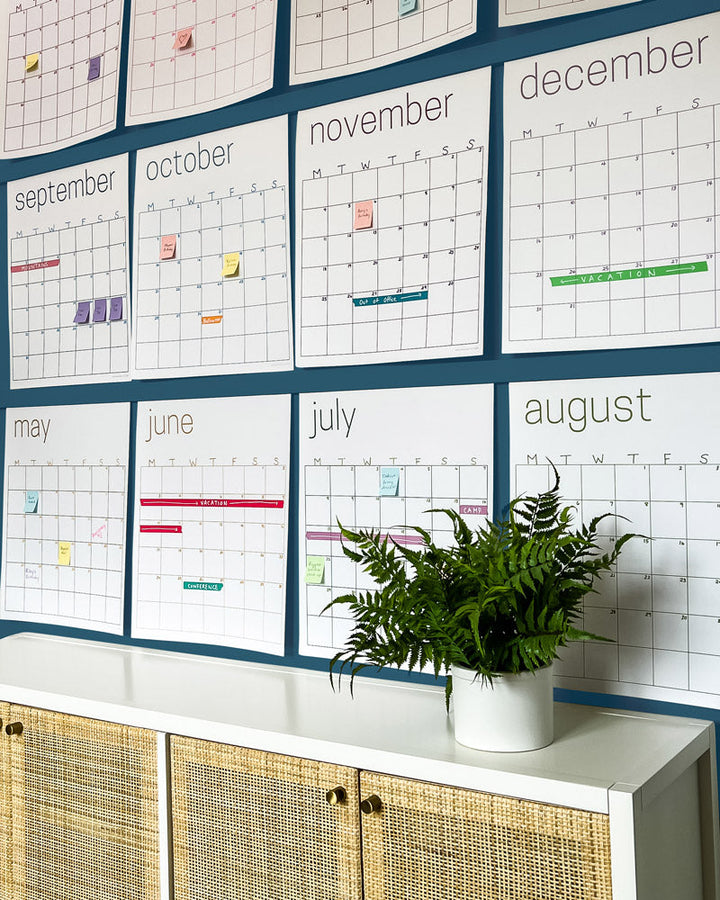 Reusable Large White Wall Calendar + 2 Silver Chalk Markers