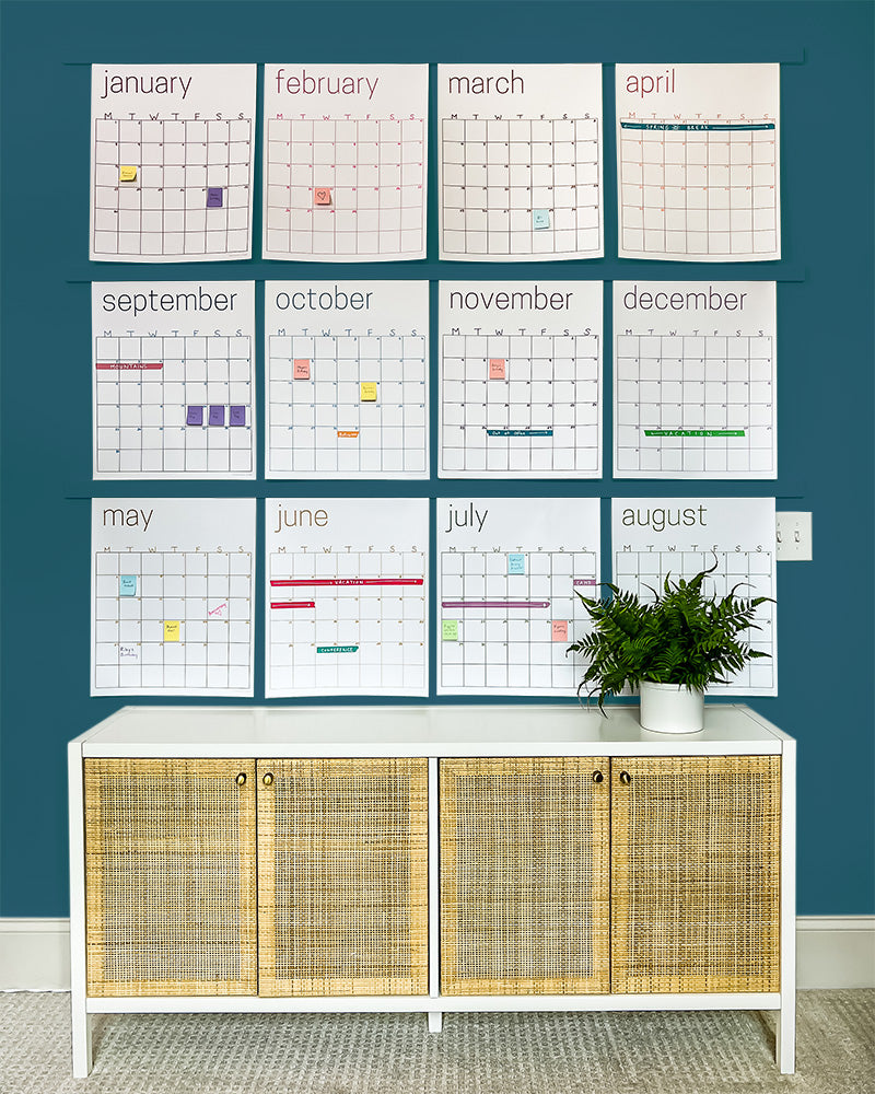 Reusable Large White Wall Calendar + 2 Silver Chalk Markers