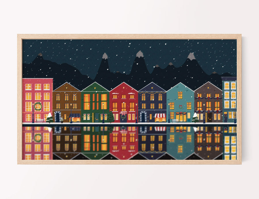 Colorful Christmas Village Digital TV Art