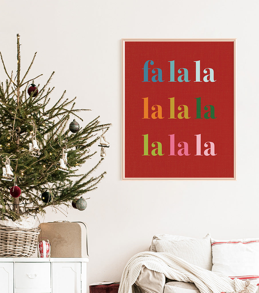 Colorful Fa La La Art Print on Red Background