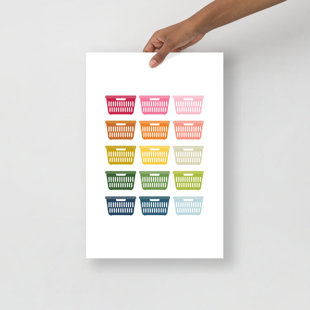 Colorful Laundry Baskets Art Print with White Background