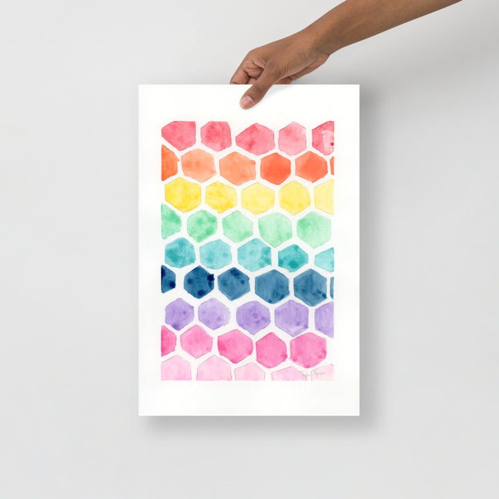 Colorful Abstract Hexagons Watercolor Art Print