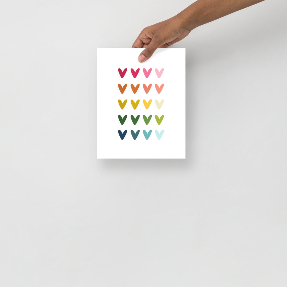 Colorful Hearts Art Print with White Background