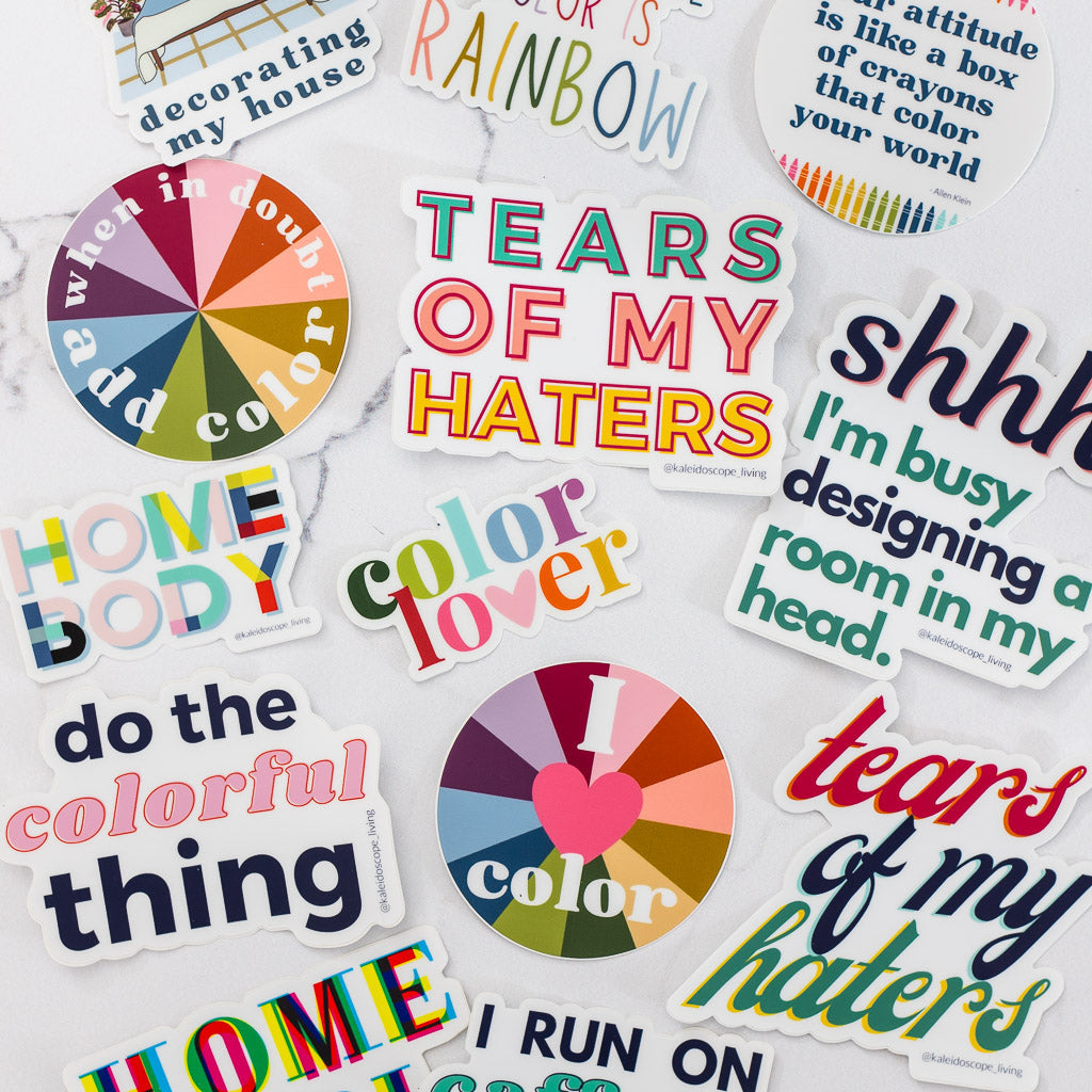 photo of a variety of colorful decorative vinyl stickers for color lovers from Kaleidoscope Living Shop