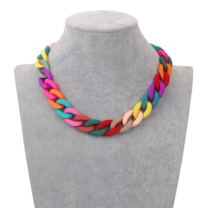 Colorful Acrylic Chain Necklace- Deep Colors