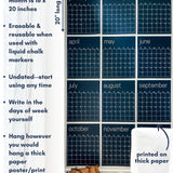 features of large reusable navy blue wall calendar from Kaleidoscope Living