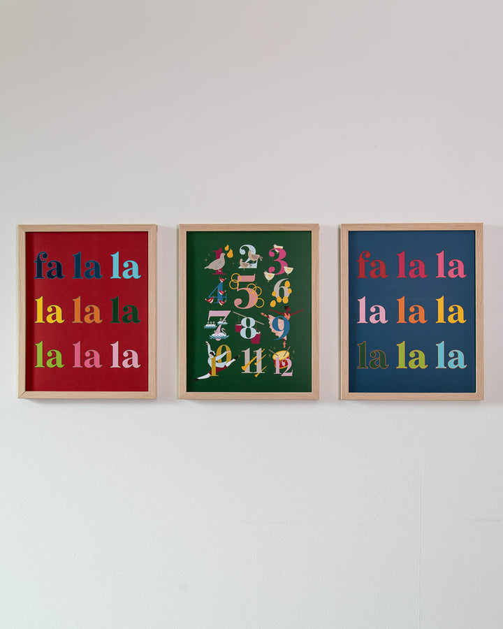 Colorful Fa La La Art Print - Blue Background (11 x 14 inches)