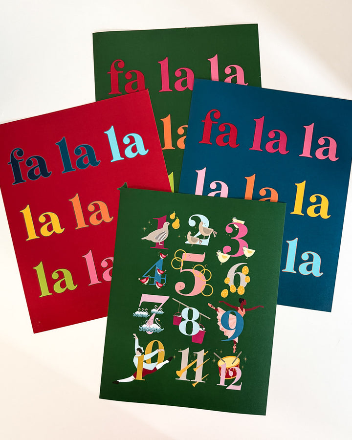 Colorful Fa La La Art Print - Red Background (11 x 14 inches)