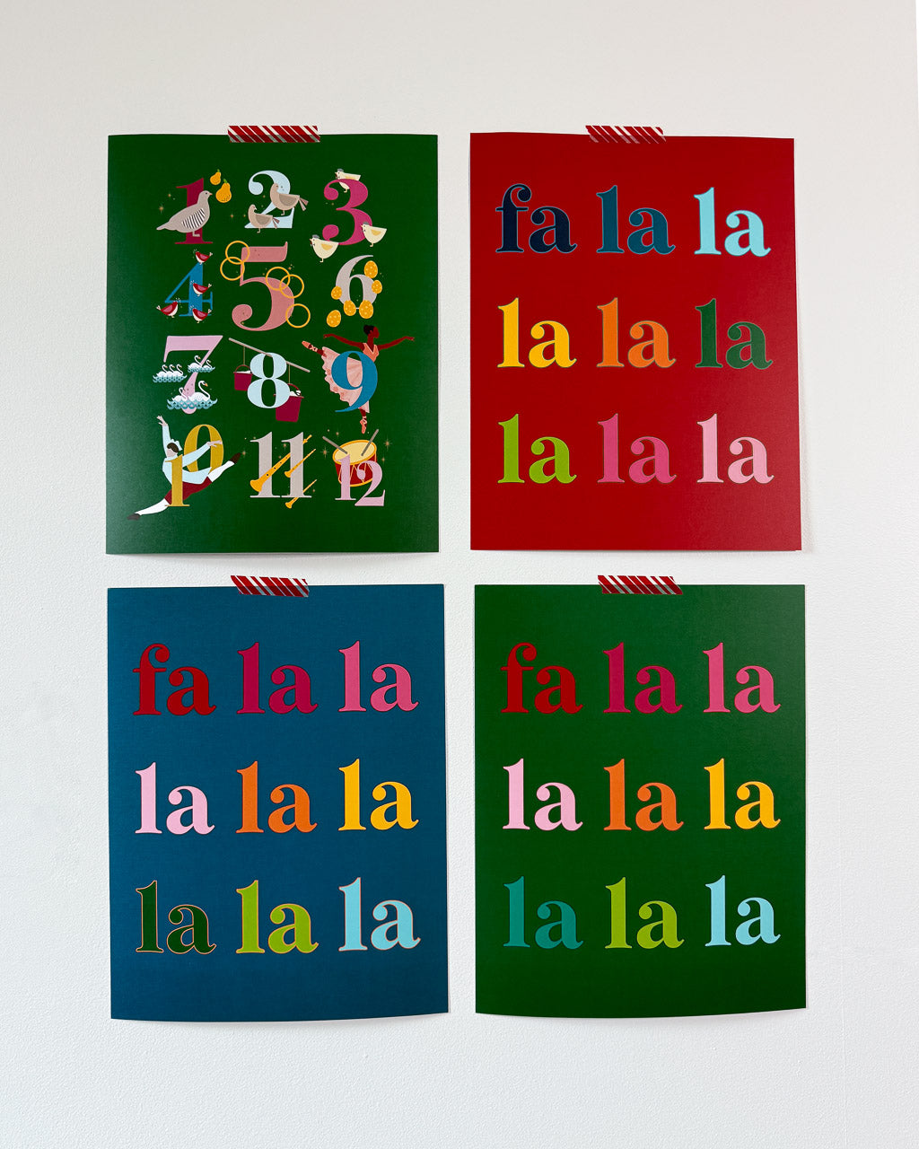 Colorful Fa La La Art Print - Red Background (11 x 14 inches)