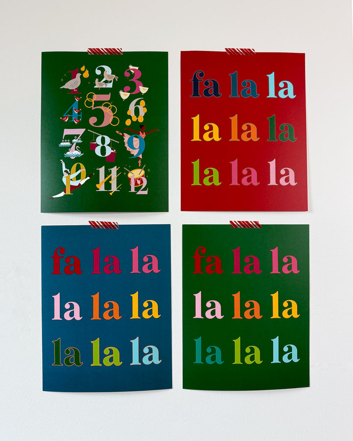 Colorful Fa La La Art Print - Red Background (11 x 14 inches)