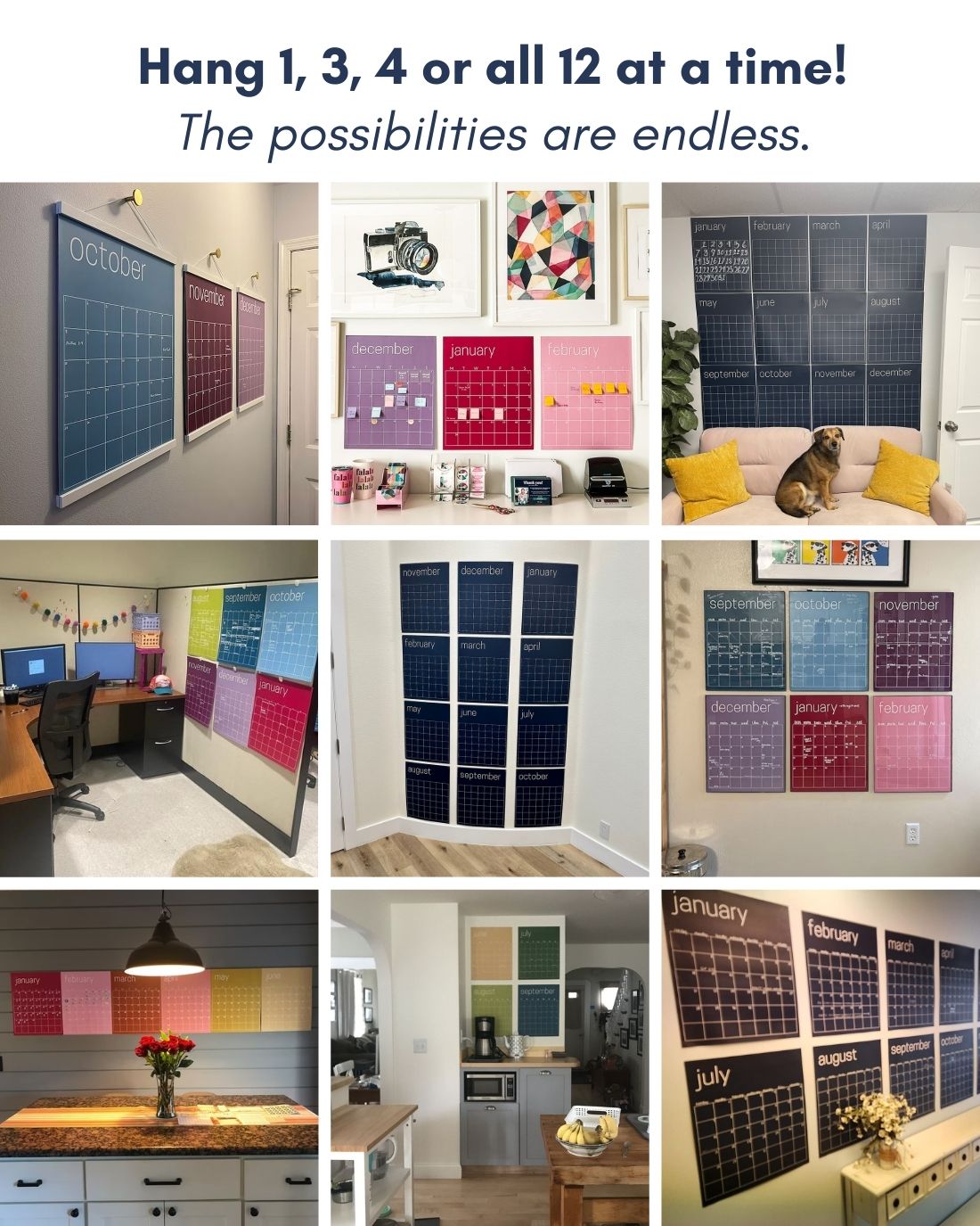 ideas for hanging large erasable wall calendars from Kaleidoscope Living