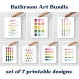 Colorful Bathroom Art Printable Bundle | 7 Designs |  White Background