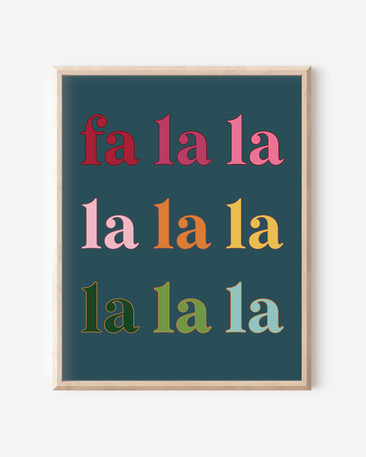 Colorful Fa La La Art Print - Blue Background (11 x 14 inches)