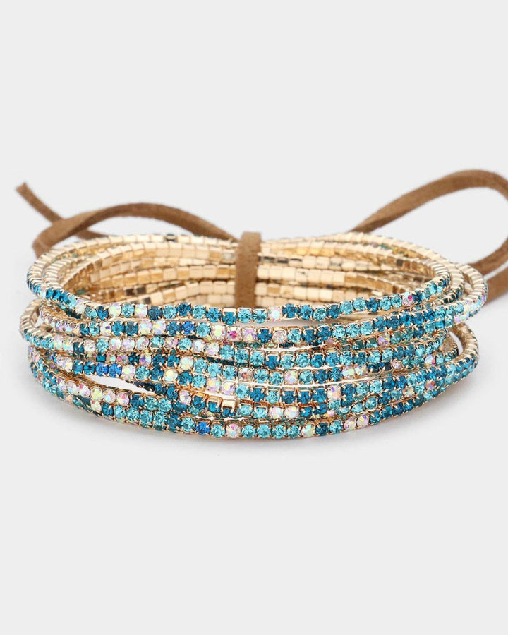 Blue Rhinestone Stretch Bracelets (Set of 12)