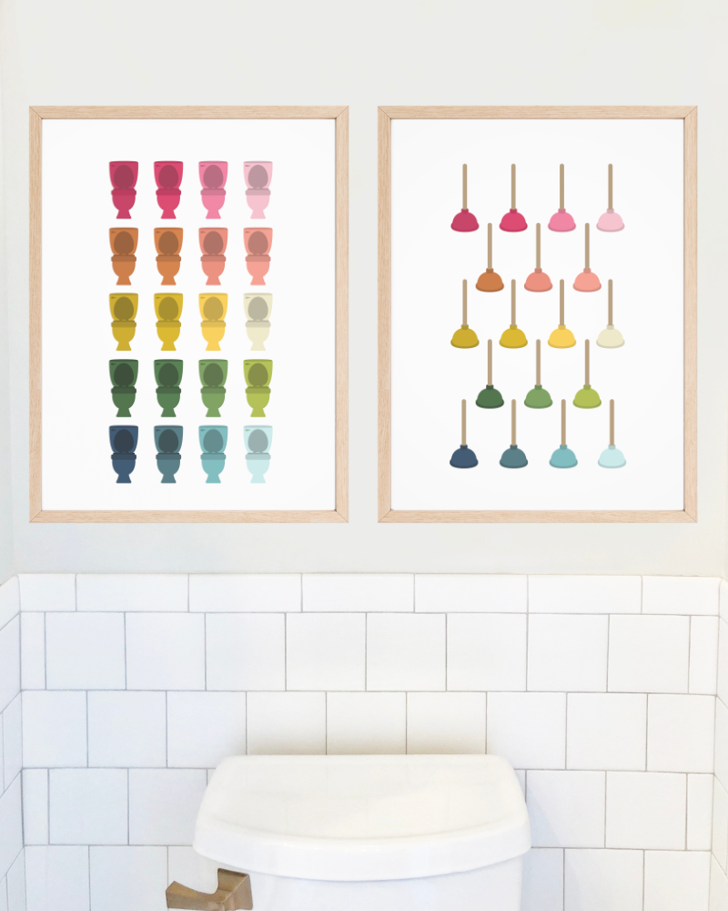 Colorful Bathroom Art Printable Bundle | 7 Designs |  White Background