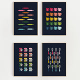 Colorful Kitchen Art Printable Bundle | 10 Designs |  Navy Background
