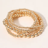 Gold Ball Beaded Stretch Bracelet Set (Set of 5)