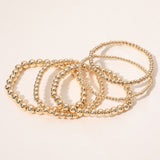 Gold Ball Beaded Stretch Bracelet Set (Set of 5)