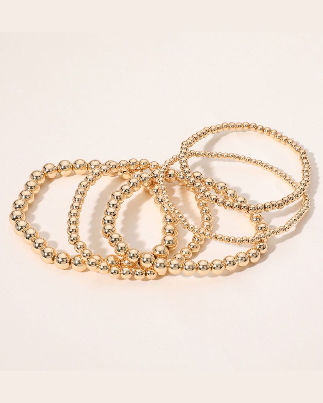 Gold Ball Beaded Stretch Bracelet Set (Set of 5)