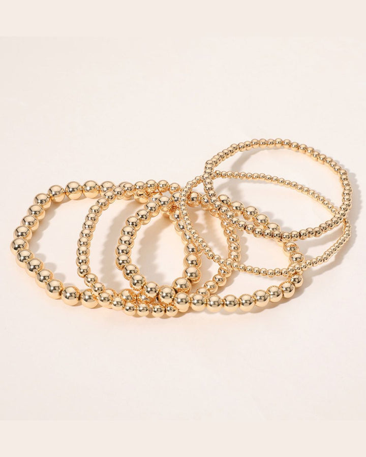 Gold Ball Beaded Stretch Bracelet Set (Set of 5)