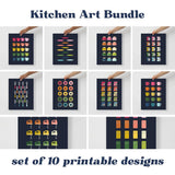 Colorful Kitchen Art Printable Bundle | 10 Designs |  Navy Background