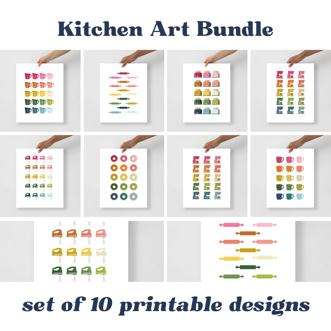 free kitchen wall art bundle | 5 printable designs |... Colorful Kitchen Art Printable Bundle | 10 Designs | White Background ...