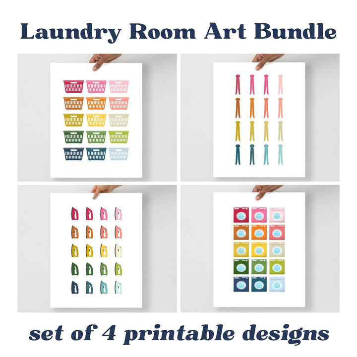 Colorful Laundry Room Art Printable Bundle | 4 Designs | White Background