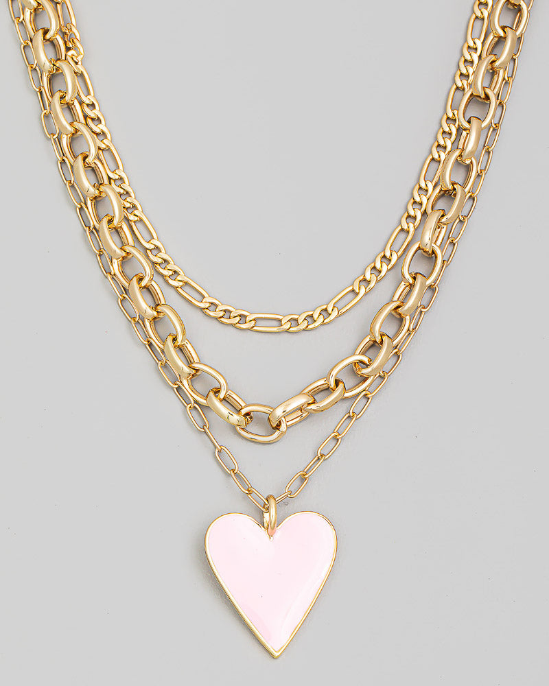 Triple Layer Enamel Heart Necklace