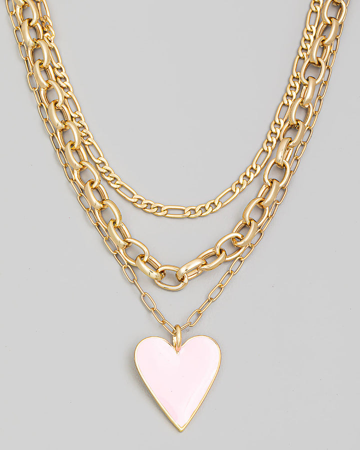 Triple Layer Enamel Heart Necklace