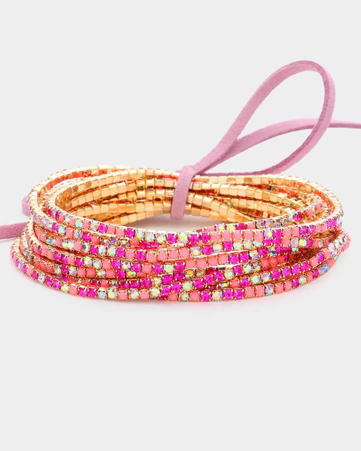 Pink Rhinestone Stretch Bracelets (Set of 12)