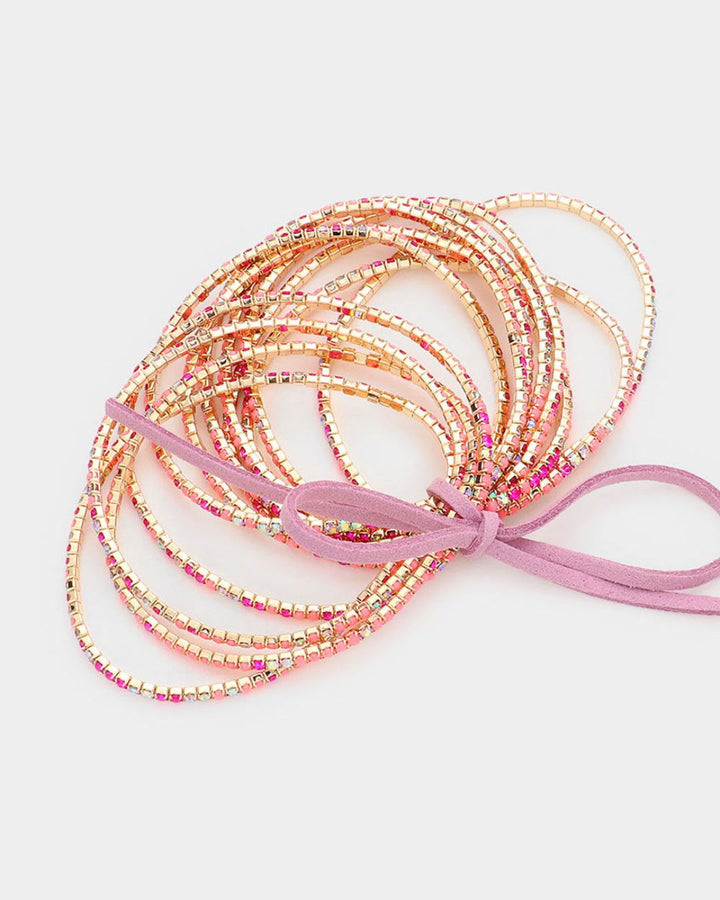 Pink Rhinestone Stretch Bracelets (Set of 12)