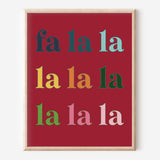 Colorful Fa La La Art Print - Red Background (11 x 14 inches)