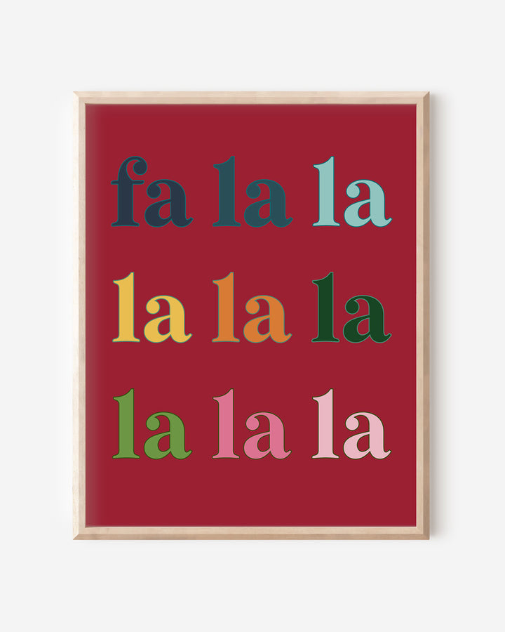 Colorful Fa La La Art Print - Red Background (11 x 14 inches)