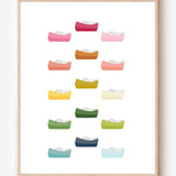 Graphic wall art print featuring colorful tape dispensers in rows on a white background.