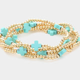 Turquoise Cross Charms Beaded Bracelets (Set of 5)