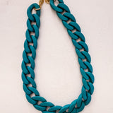 Teal Blue Bold Acrylic Link Statement Necklace