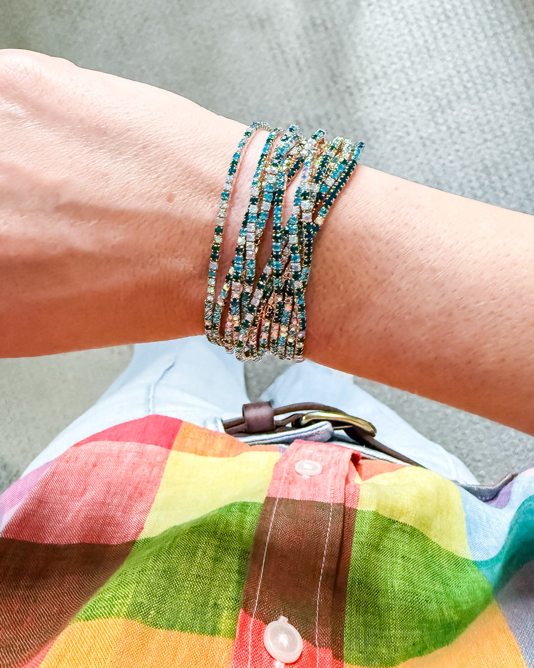 Blue Rhinestone Stretch Bracelets (Set of 12)