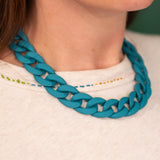 Teal Blue Bold Acrylic Link Statement Necklace