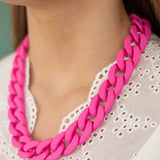 Pink Bold Acrylic Link Statement Necklace
