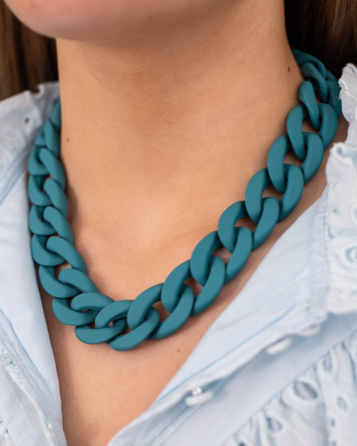 Teal Blue Bold Acrylic Link Statement Necklace